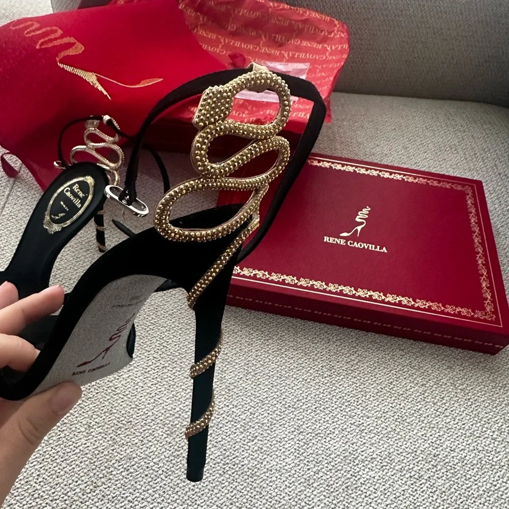 Rene Caovilla black suede sandals size 38 or 7/7.5 US NeW - Picture 5 of 9